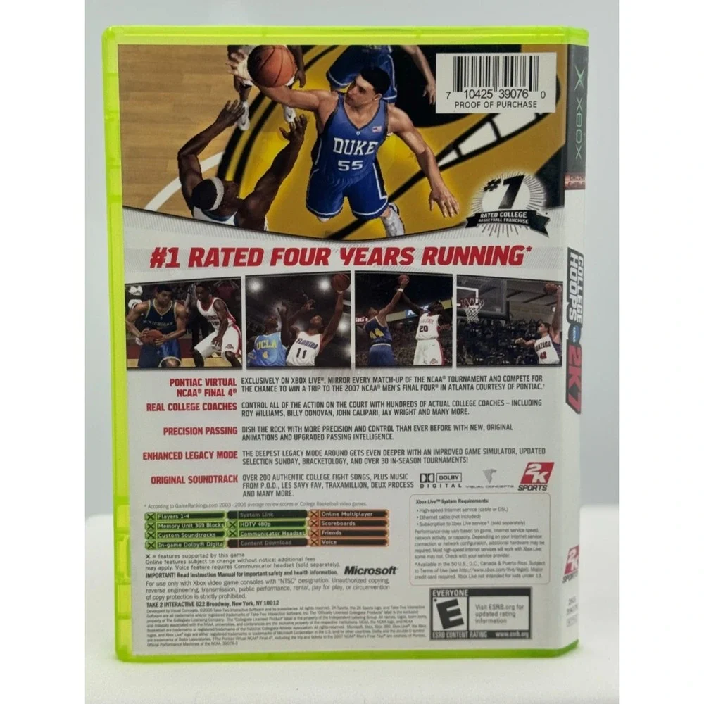 College Hoops 2K7 (Microsoft Xbox, 2006) WITH Manual - Tested - E for Everyone